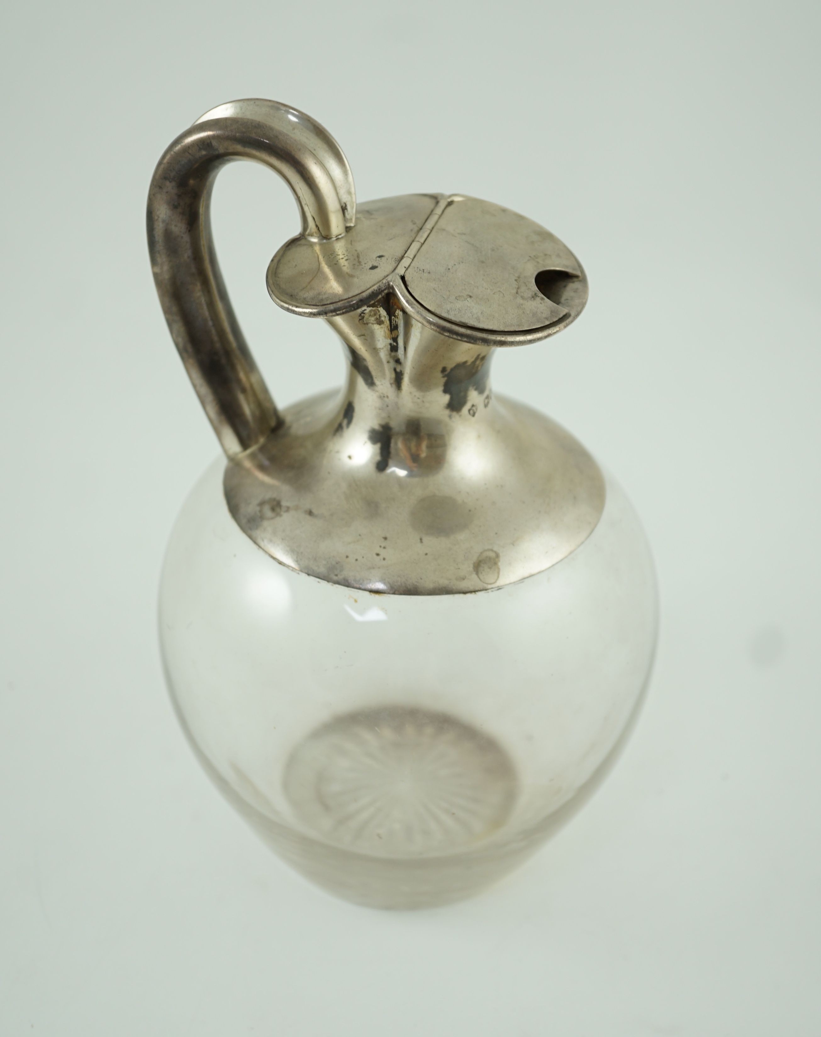 A Victorian silver mounted glass baluster claret jug, by Rupert Favell